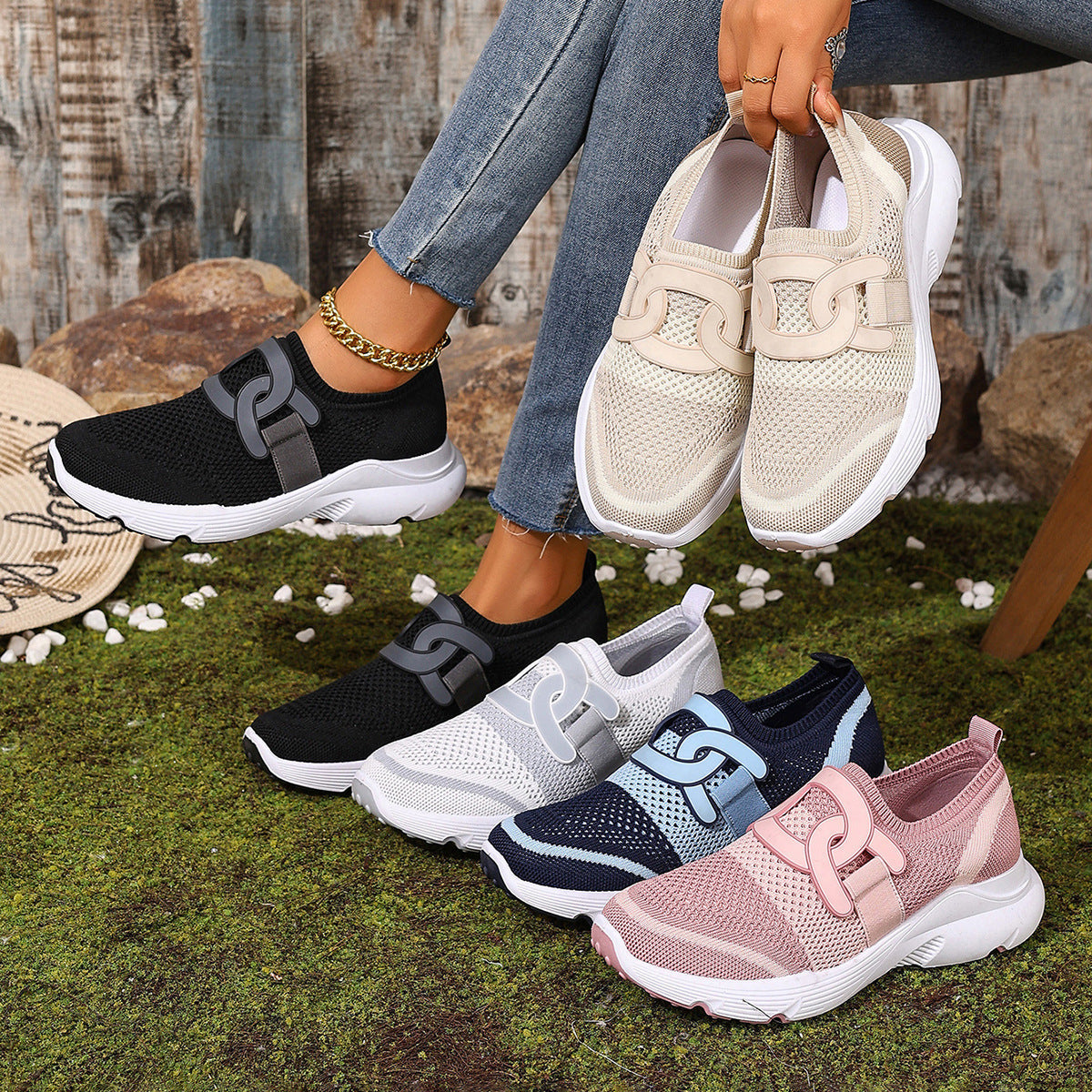 Damen Atmungsaktive Freizeitschuhe mit elastischem Riemen