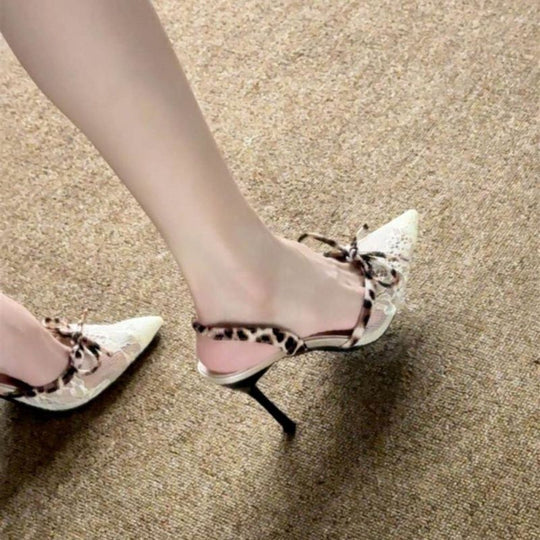 Damen elegante Slingback Pumps mit Spitze und Tiermotiven R&B