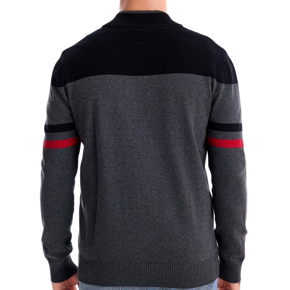 Herren sportliche Strickjacke mit hohem Kragen und Reißverschluss R&B