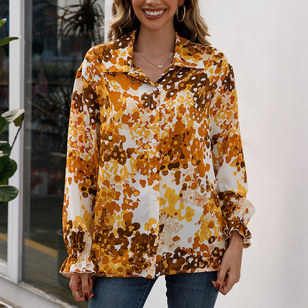 Damen elegante Bluse mit floralem Muster und weiten Ärmeln R&B
