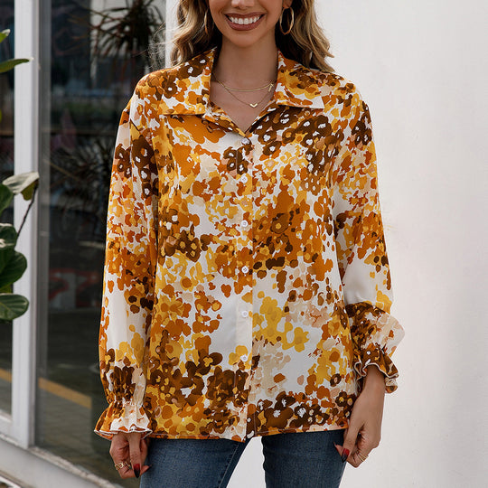 Damen elegante Bluse mit floralem Muster und weiten Ärmeln R&B