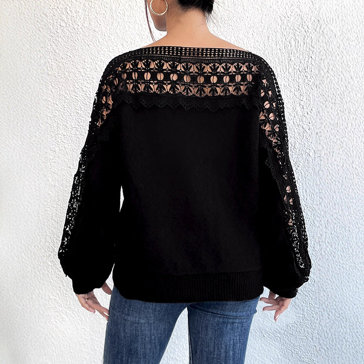 Damen Elegantes Strickoberteil mit raffinierten Spitzenärmeln R&B