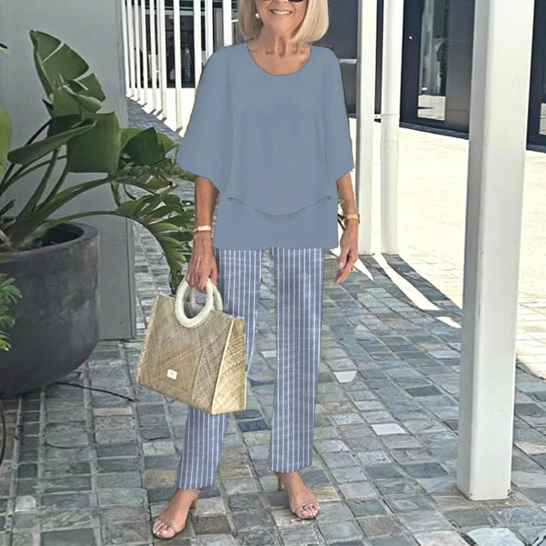 Damen nan Lagen-Tunika mit Cape-Ärmeln und knöchellanger Geradebeinhose mit Grafikprint R&B