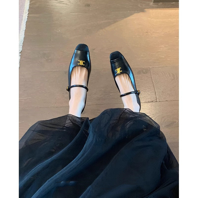 Damen elegante Ballerinas mit modischem Riemen und geschmackvollem Schmuckdetail R&B