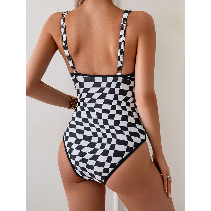 Damen Einteiler Badeanzug mit aufregendem Schachbrettmuster und figurbetonendem Design R&B