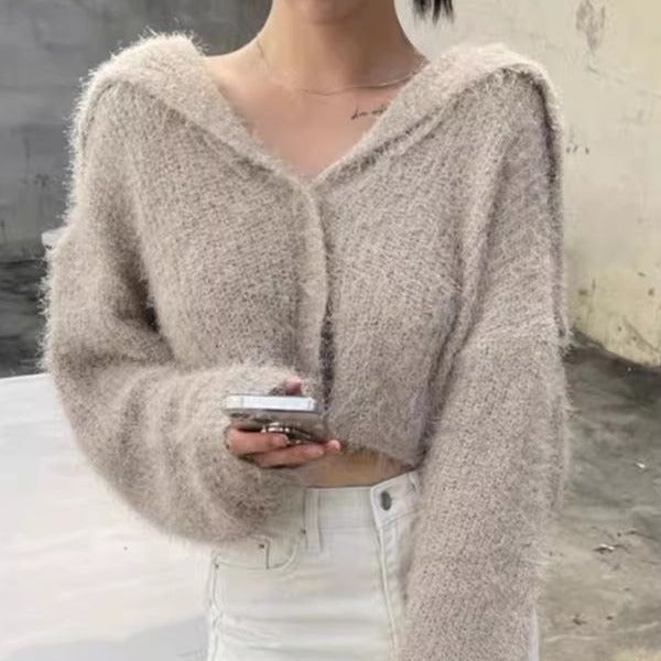Damen lässiger Pullover mit tiefem V-Ausschnitt und strukturiertem Maschenmuster R&B