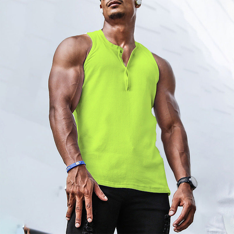 Herren Ärmelloses Sport-Tanktop mit Knopfleiste und atmungsaktivem Gewebe R&B