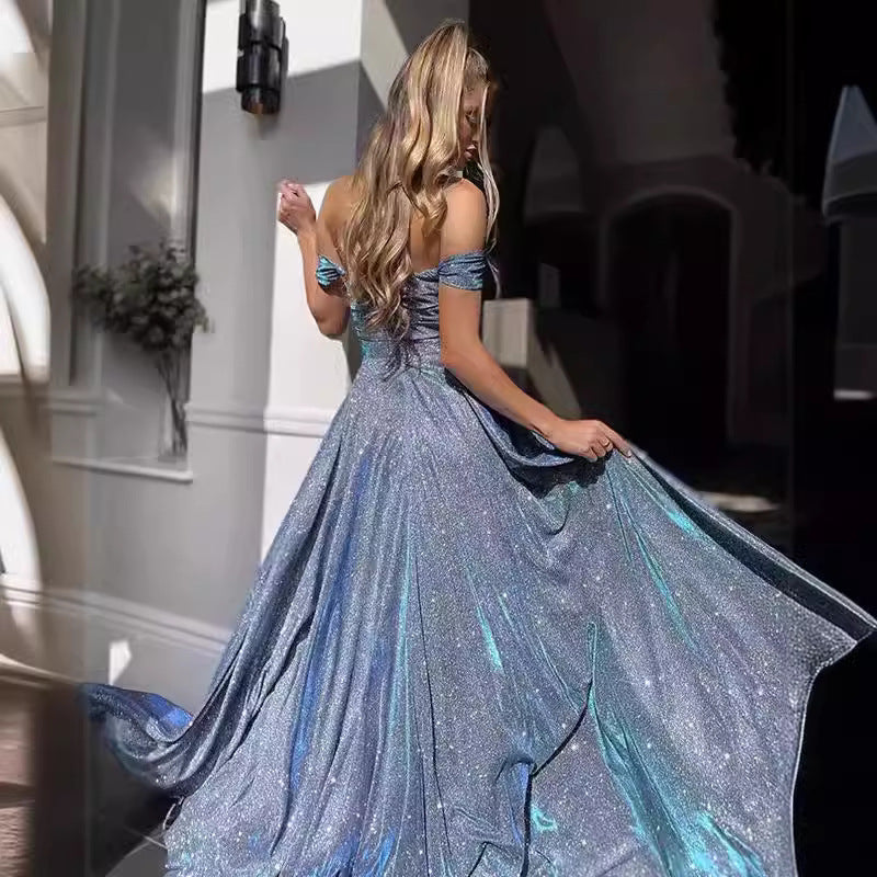 Damen Glamouröses Abendkleid mit schimmerndem Oberteil und floralen Verzierungen R&B