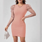 Damen Minikleid mit Tüllärmeln und Perlendetails