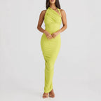 Damen Elegantes langes Wickelkleid mit schulterfreiem Design und gerafftem Oberteil R&B
