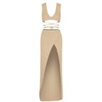 Damen elegantes Kleid mit tiefem Schlitz und verspielten Trägern R&B
