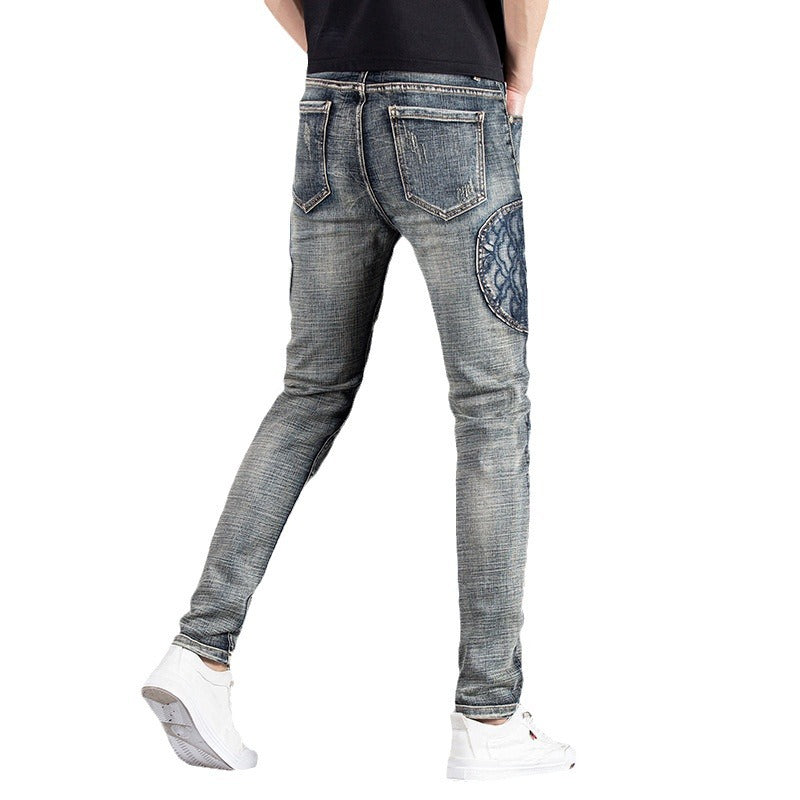 Herren modische Jeans im kreativen Design mit Reißverschlüssen und Detailnähten R&B