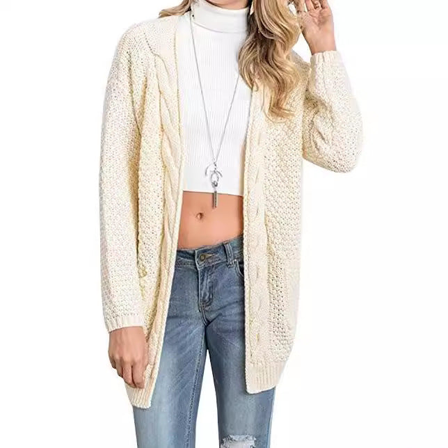 Damen lässige Strickjacke mit großen Taschen und offenem Design R&B