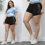 Damen lässiges Cropped T-Shirt mit Wolkenmuster R&B