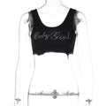 Damen Crop-Top mit glitzerndem Schriftzug und trendy Schnitt R&B