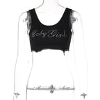 Damen Crop-Top mit glitzerndem Schriftzug und trendy Schnitt R&B