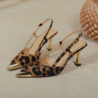 Damen Slingback-Pumps mit modischem Leopardenmuster und ausgefallenem Absatz