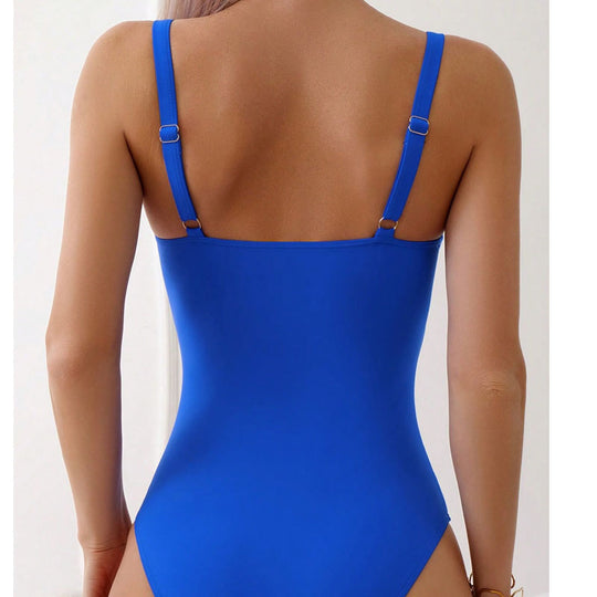 Damen Einteiler Badeanzug mit elegantem V-Ausschnitt und modischem Schmuckdetail R&B