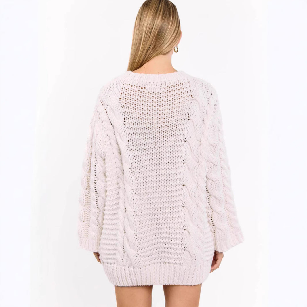 Damen Grobstrickpullover mit modischem Zopfmuster und lässigem Schnitt R&B