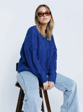 Damen Grobstrickpullover mit voluminösen Ärmeln und klassischem Zopfmuster R&B