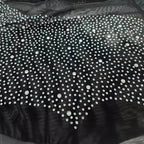 Damen elegantes Minikleid mit transparenten Ärmeln und Strassverzierungen R&B