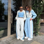 Damen nan zweiteiliges Cropped-Hoodie-Set mit Reißverschluss, elastischem Komfortbund und weitem Seitenstreifen-Hose R&B