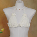 Damen Häkel-Bikini-Oberteil mit floralen Akzenten und verstellbaren Trägern EB