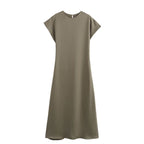 Damen elegantes Maxikleid mit fließendem Schnitt und modernem V-Ausschnitt R&B