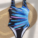 Damen Einteiler Badeanzug mit kreativem Pinselstrich-Design R&B