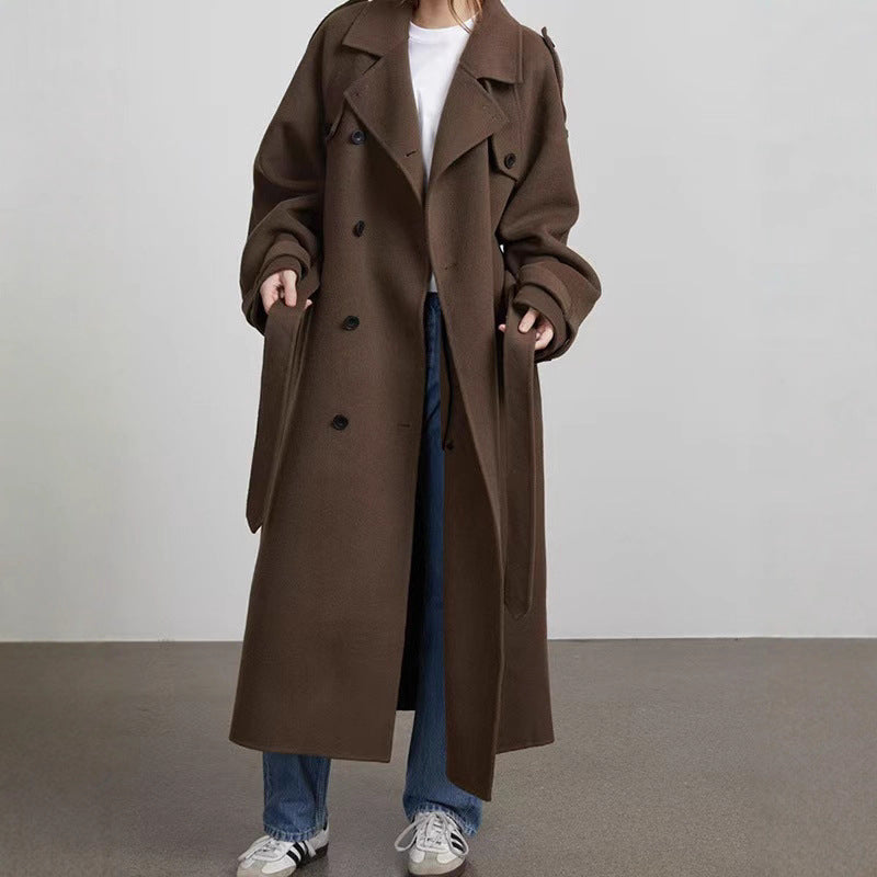 Damen eleganter und stylischer Trenchcoat mit taillierbarem Gürtel R&B