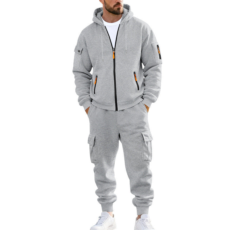 Herren nan urbanes Funktions-Cargo-Sweatset mit Kapuzenjacke, Reißverschlusstaschen und konisch zulaufender Cargo-Jogger R&B
