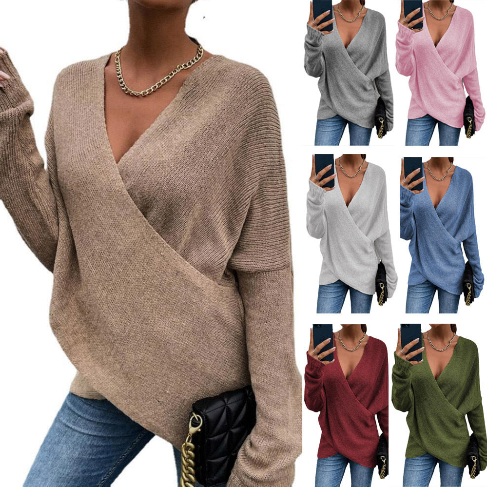 Damen Oversize Strickpullover mit V-Ausschnitt und lässigem Look R&B