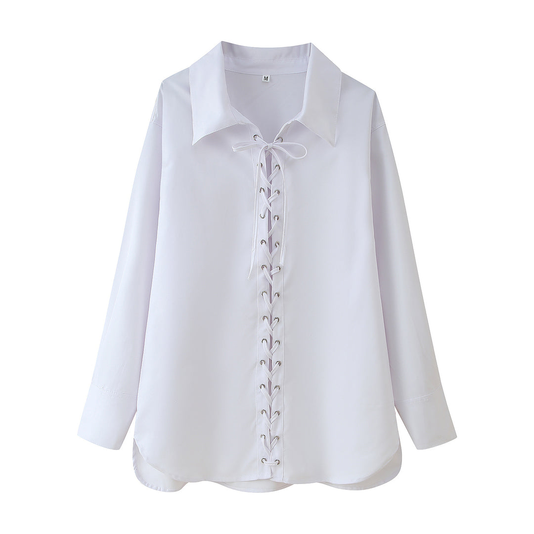 Damen Blusenshirt mit Rüschendesign und eleganter Schnürung R&B