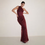 Damen elegantes Abendkleid mit asymmetrischem One-Shoulder-Design und floralem Spitzenbesatz R&B