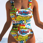 Damen Einteiliger Badeanzug mit innovativem Animal-Print und hohem Beinausschnitt R&B