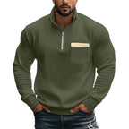 Herren Sportlicher Pullover mit halbem Reißverschluss und Kontrastbrusttasche R&B