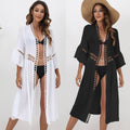 Damen eleganter langer Kaftan mit Häkelakzenten R&B
