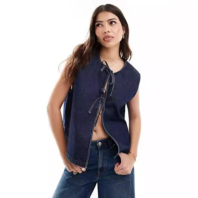 Damen Denim Bustier-Weste mit Schnürung