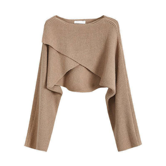 Damen lässiger Cropped-Pullover mit asymmetrischem Schnitt und strukturierter Oberfläche R&B