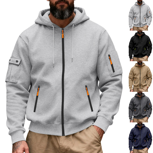 Herren nan funktionale Kapuzen-Sweatjacke mit durchgehendem Reißverschluss und Armtasche R&B