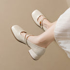 Damen Ballerinas mit dekorativem Riemchen und bequemer Blockabsatz