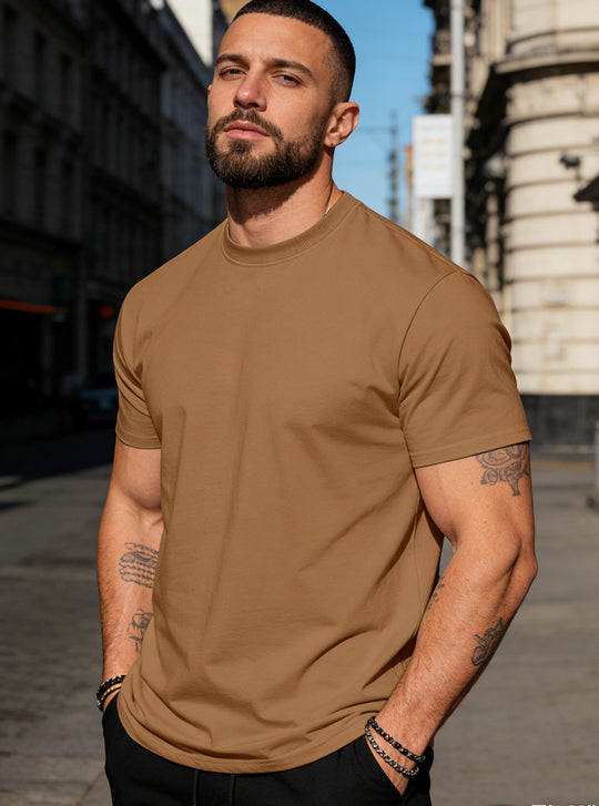 Herren nan körperbetontes hochwertiges Baumwollshirt mit Rundhalsausschnitt R&B