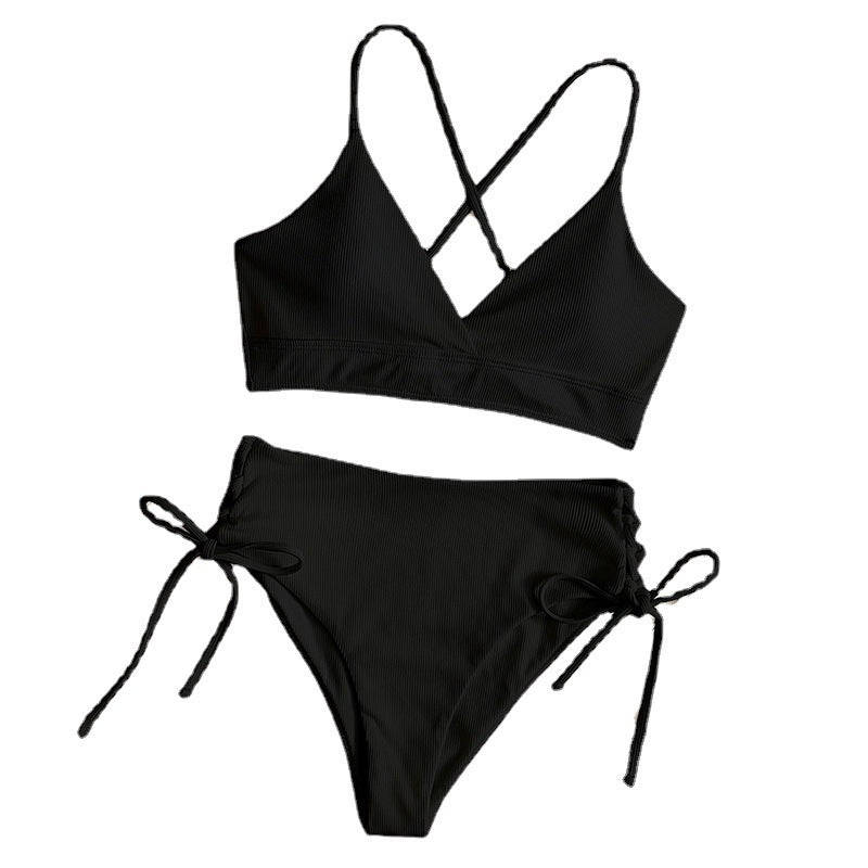 Damen Zweiteiliger Bikini mit verstellbaren Schnürungen und rückseitigem Kreuz-Träger R&B