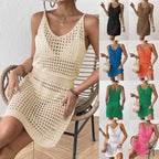 Damen Häkel-Strandkleid mit netzartigem Lochmuster und verstellbarem Schnitt R&B