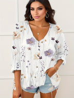 Damen Lässiges Blusenshirt mit floralem Druck und Knopfverschluss R&B