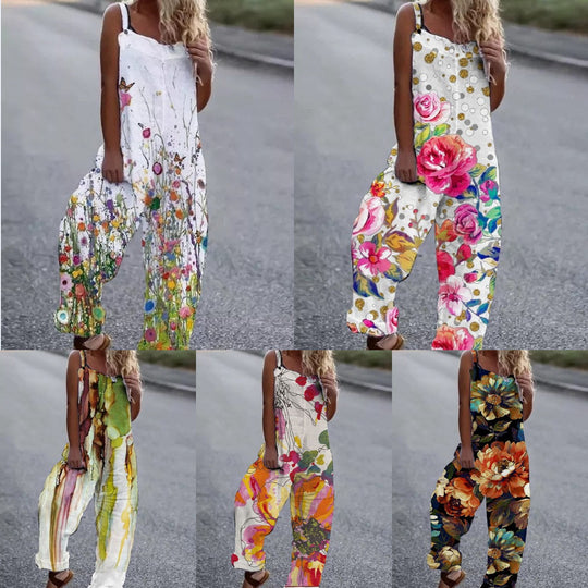 Damen Künstlerische Blumenmuster Overall R&B