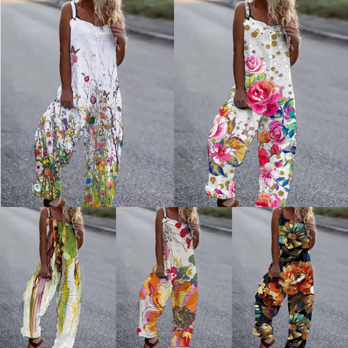 Damen Künstlerische Blumenmuster Overall R&B