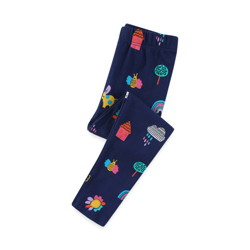 Mädchen Leggings mit buntem Tier- und Hausmuster R&B