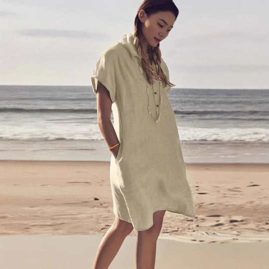 Damen leichtes Strandhemdkleid mit Knopfleiste und Seitentaschen R&B