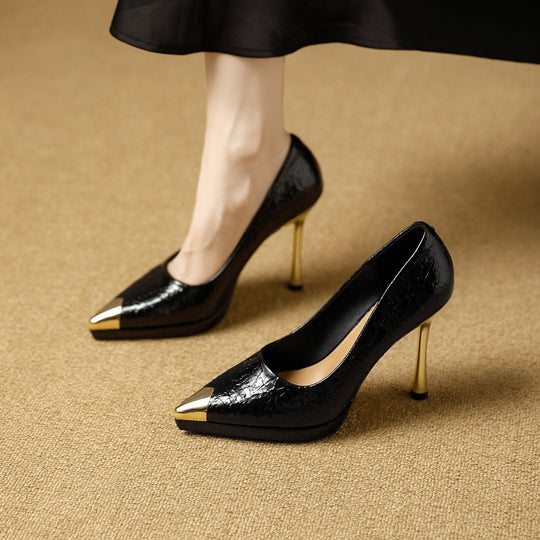 Damen elegante High Heels mit glamourösem Metall-Spitzen-Design R&B